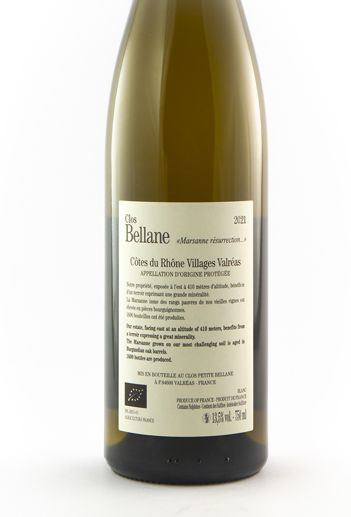CDR Villages - Valréas Clos Bellane Marsane Résurection BIO 2021 75 cl Blanc