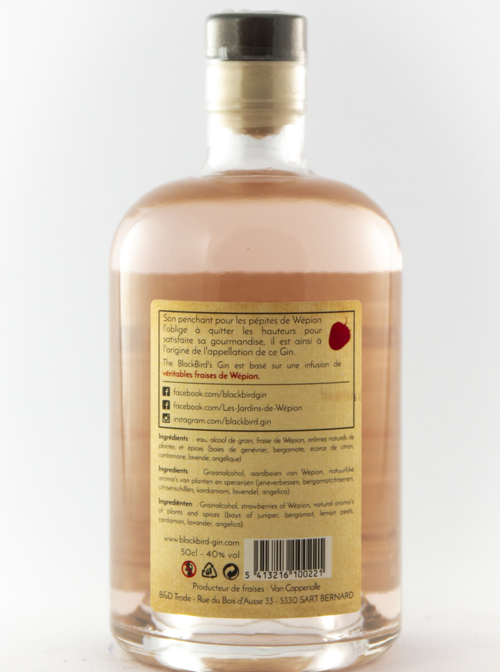 Gin Black Bird, distillerie de namur Terra Nova 50 cl Alcool