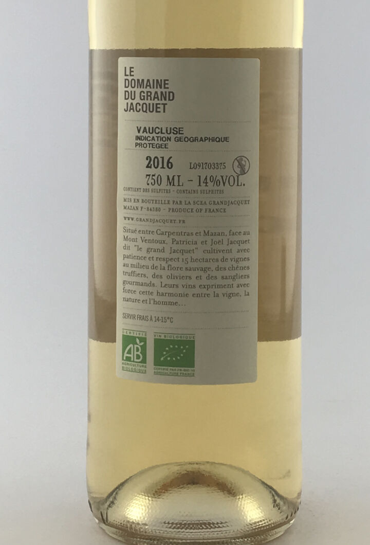 IGP Vaucluse Le Grand Jacquet Le Sanglier Gourmand BIO 2016 75 cl Blanc