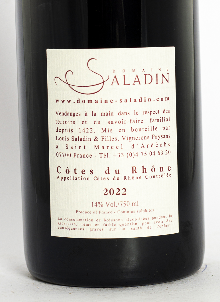 Côtes du Rhône Domaine Saladin Paul BIO, BIODYNAMIE 2022 75 cl Rouge