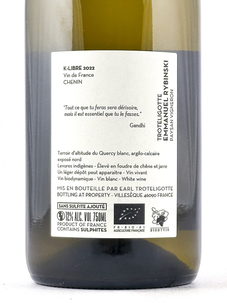 VDF Clos Troteligotte K-libre chenin BIO 2022 75 cl Blanc
