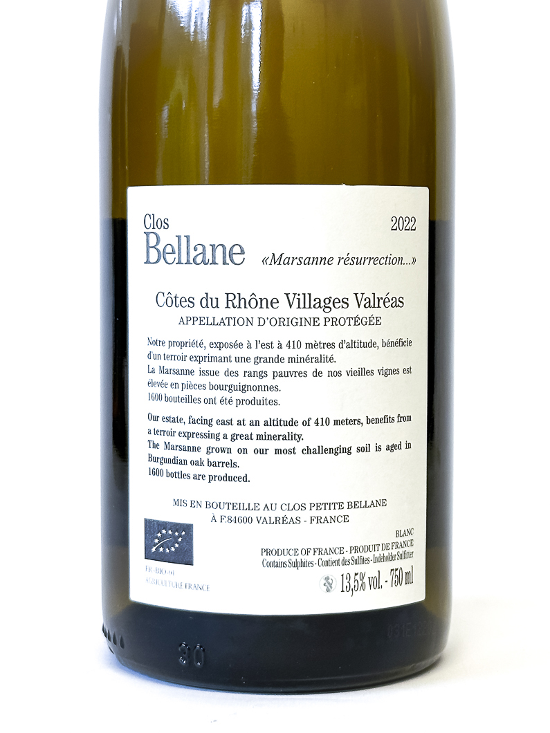 CDR Villages - Valréas Clos Bellane Marsane Résurection BIO 2022 75 cl Blanc