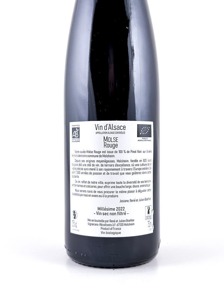 Alsace Boehler Molse, BIO 2022 75 cl Rouge