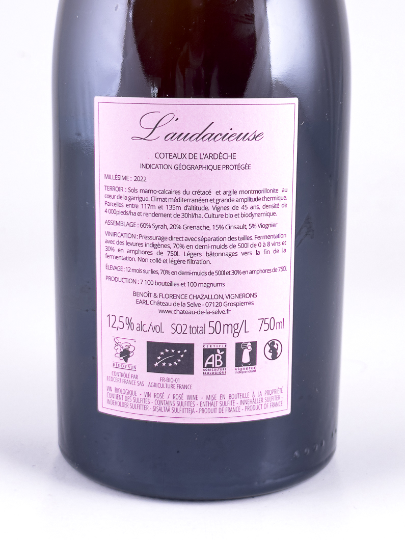 IGP coteaux de l'Ardeche Chateau de la Selve Audacieuse 2022 75 cl Rosé