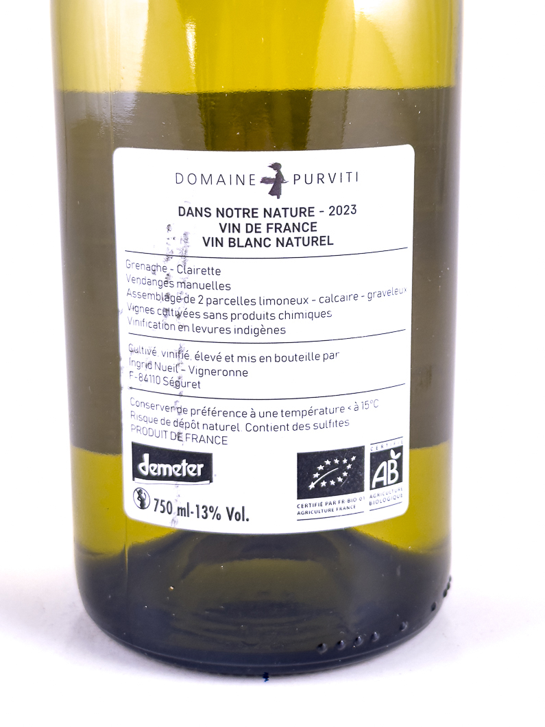 Vin de France Purviti Dans Notre Nature, BIO, Biodynamie 2023 75 cl Blanc