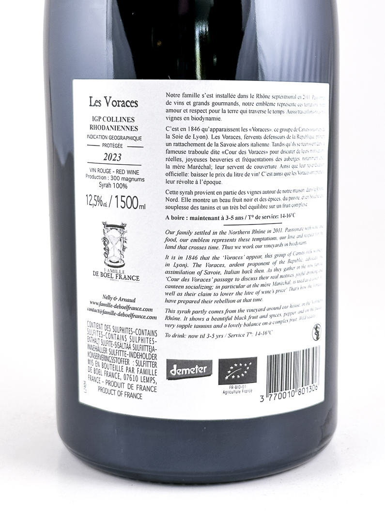igp collines rhodaniennes de boel france Les Voraces BIODYNAMIE 2023 150 cl Rouge
