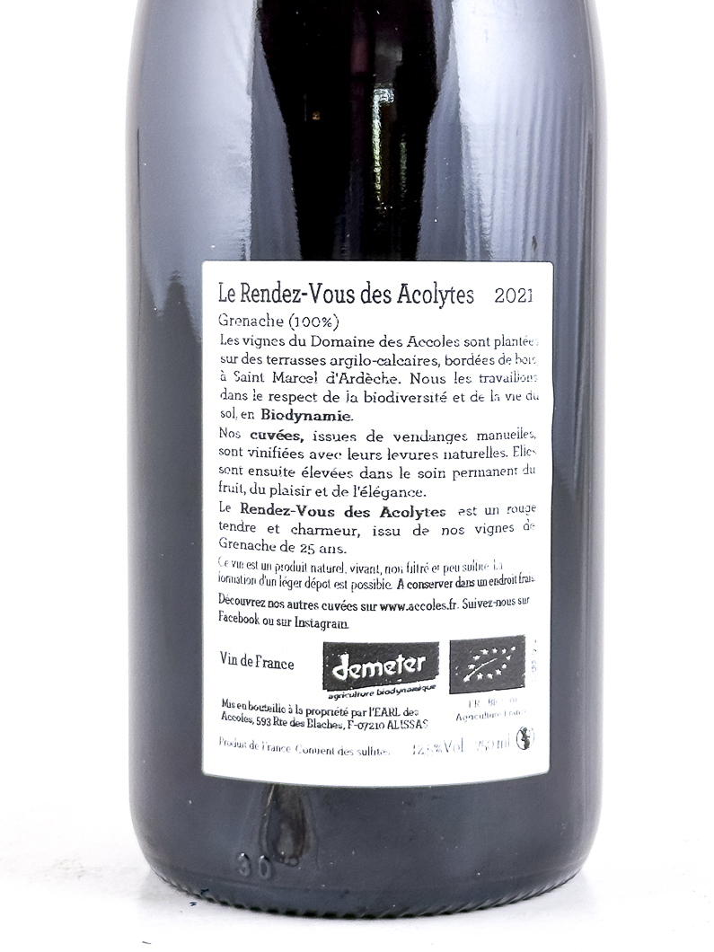 Vin de France Accoles le rendez vous des acolytes BIO 2022 75 cl Rouge