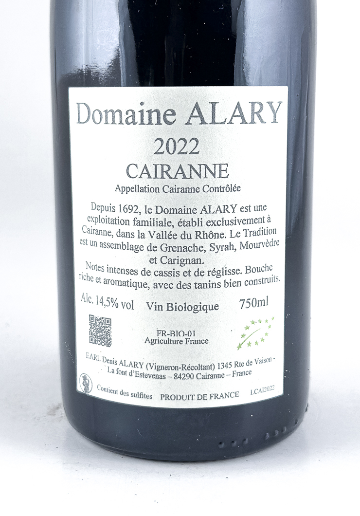 Cairanne Denis et Daniel Alary  Cairanne Tradition BIO 2022 75 cl Rouge