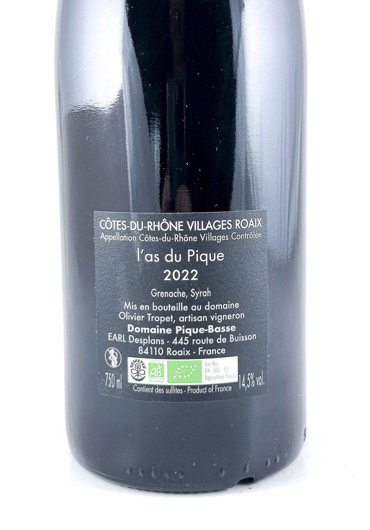 CDR Villages - Roaix Pique Basse As du Pique BIO 2022 75 cl Rouge
