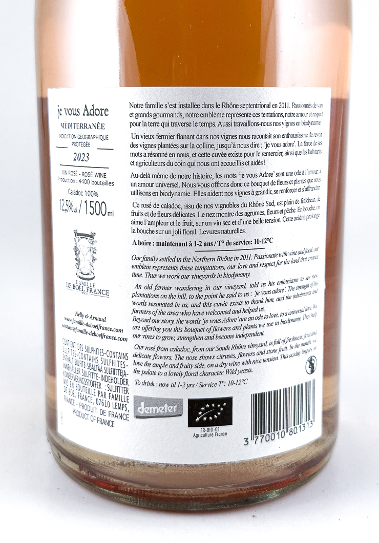 IGP mediterranée de boel france Je vous adore BIO 2023 150 cl Rosé