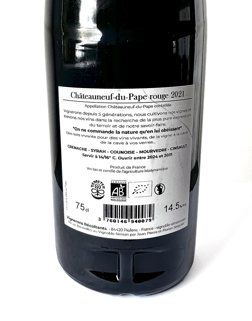 Châteauneuf du pape Simian Traversier BIO 2021 75 cl Rouge