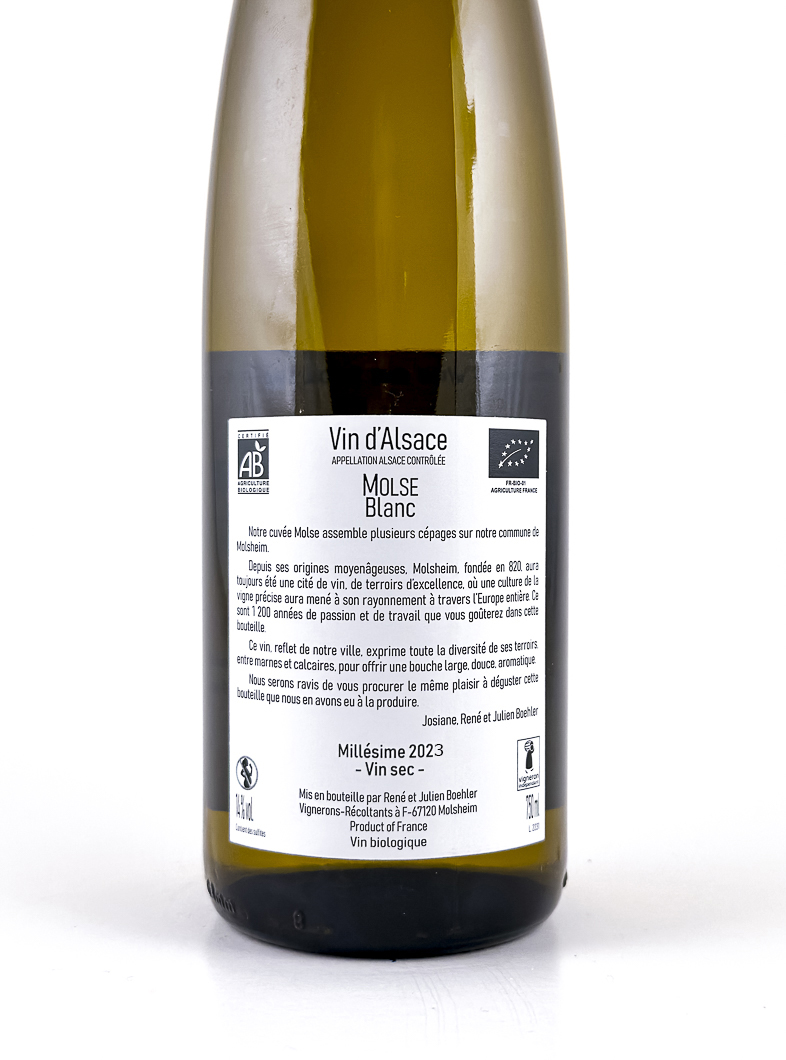 Alsace Boehler Molse, BIO 2023 75 cl Blanc