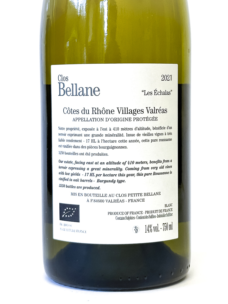 CDR Villages - Valréas Clos Bellane Les Echalas BIO 2021 75 cl Blanc