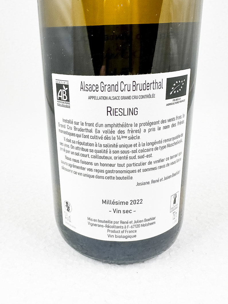 Alsace Boehler Riesling grand cru bruderthal BIO 2022 75 cl Blanc