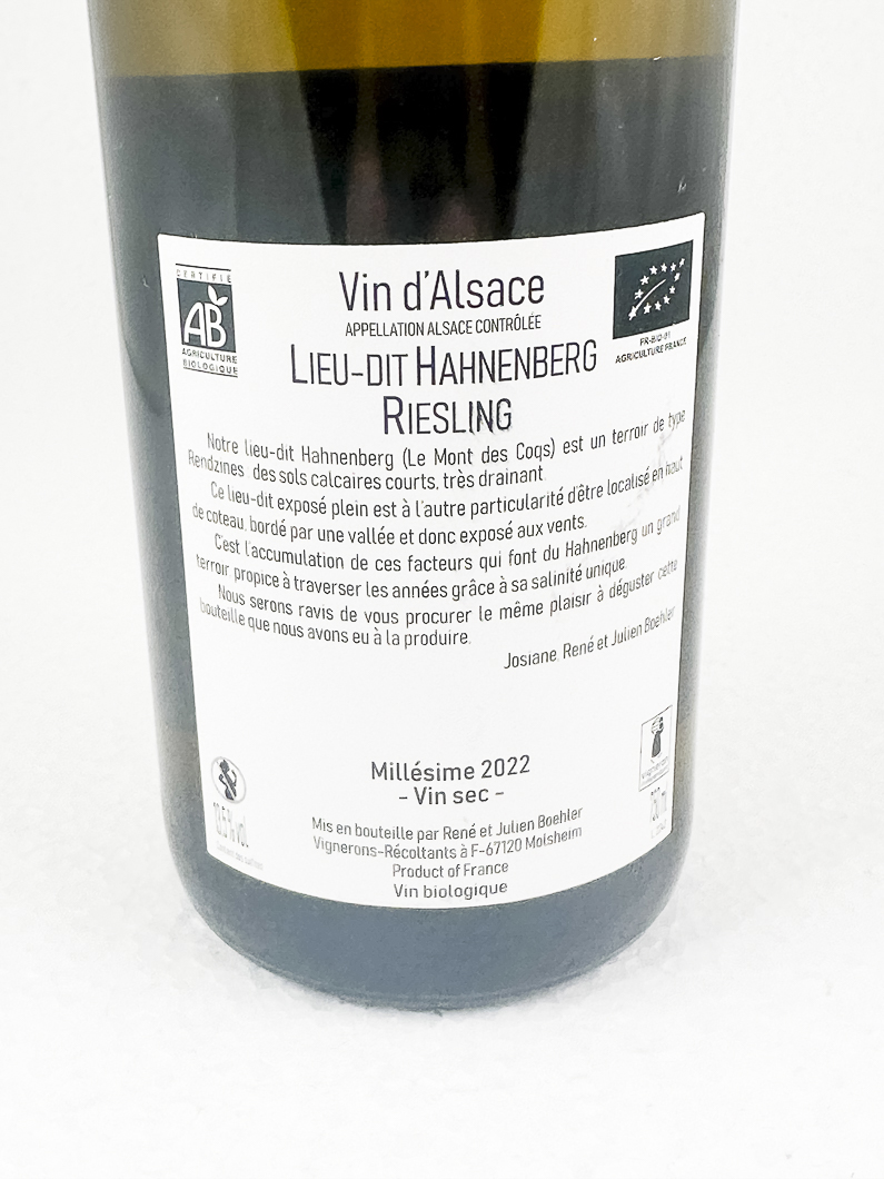 Alsace Boehler Riesling Hahnenberg BIO 2022 75 cl Blanc