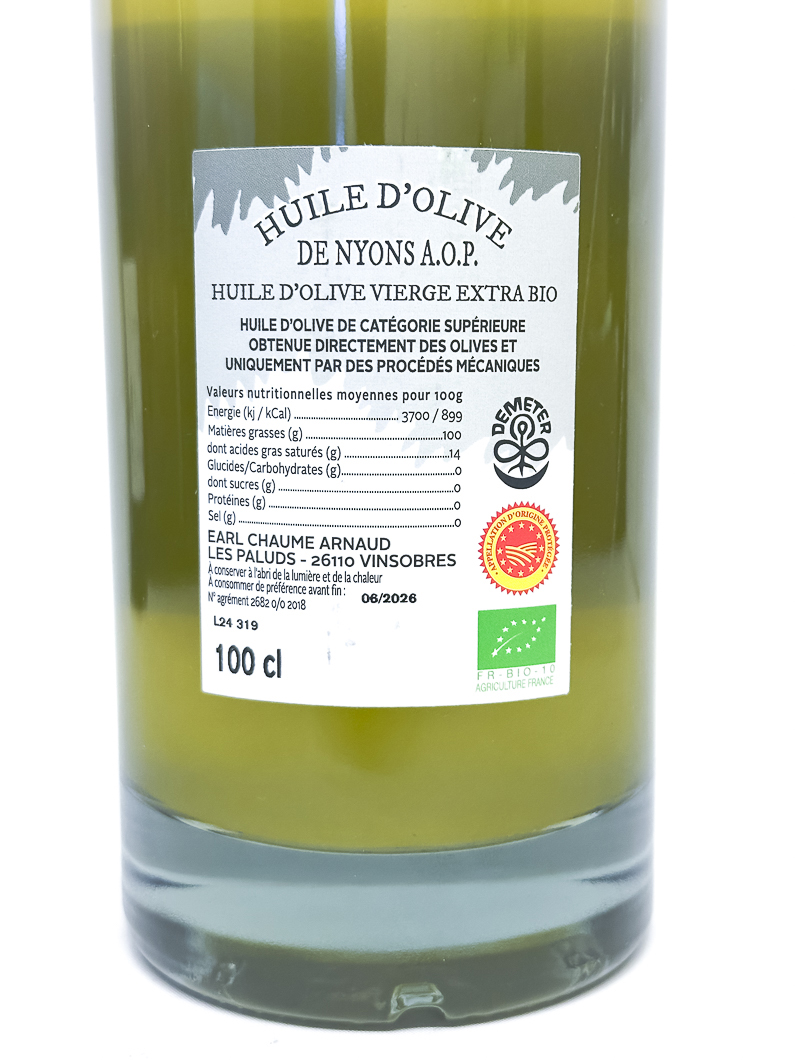 huile d'olive de Nyons AOP Chaume Arnaud Extra Vierge, Biodynamie 100 cl