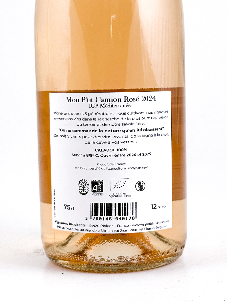 Vin de France Simian mon petit camion BIO ,BIODYNAMIE 2024 75 cl Rosé