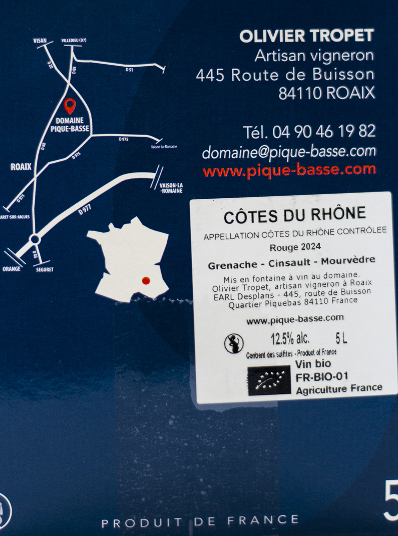 VSIG Pique Basse BIB (cubi) BIO 500 cl Rouge