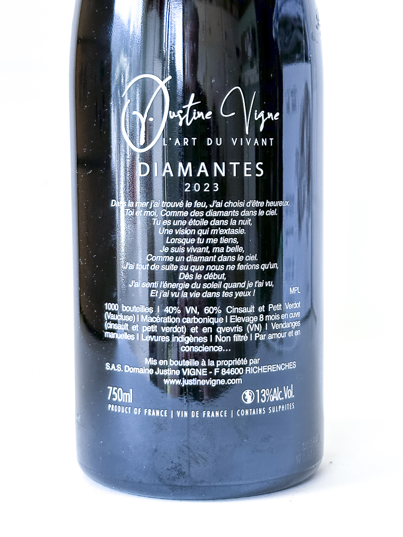 Vin de France, conversion Bio Justine Vigne Diamantes 2023 75 cl Rouge