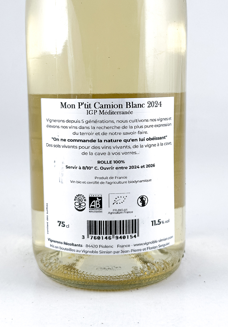 Vin de France Simian mon petit camion , BIO biodynamie 2025 75 cl Blanc