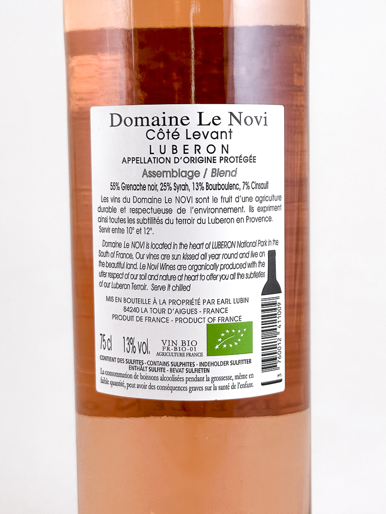 AOP Lubéron Le Novi Côté Levant BIO 2024 75 cl Rosé