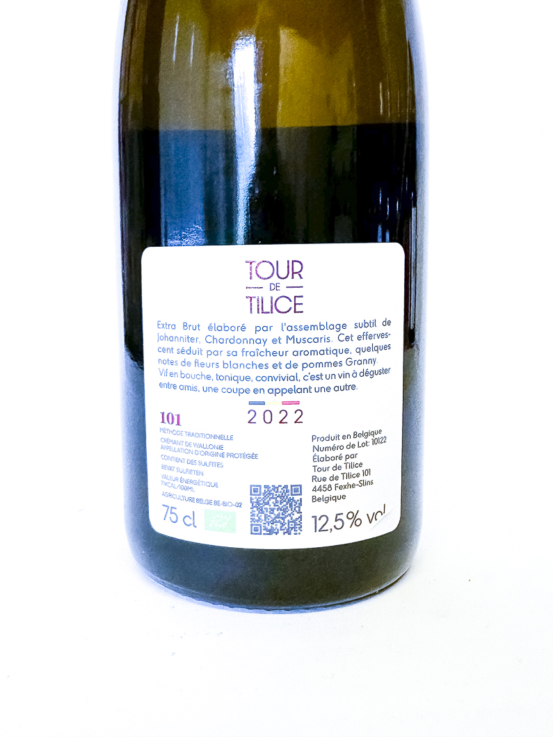 Aop Crémant de Wallonie Tour de Tilice 101, BIO 2022 75 cl Bulles - Blanc