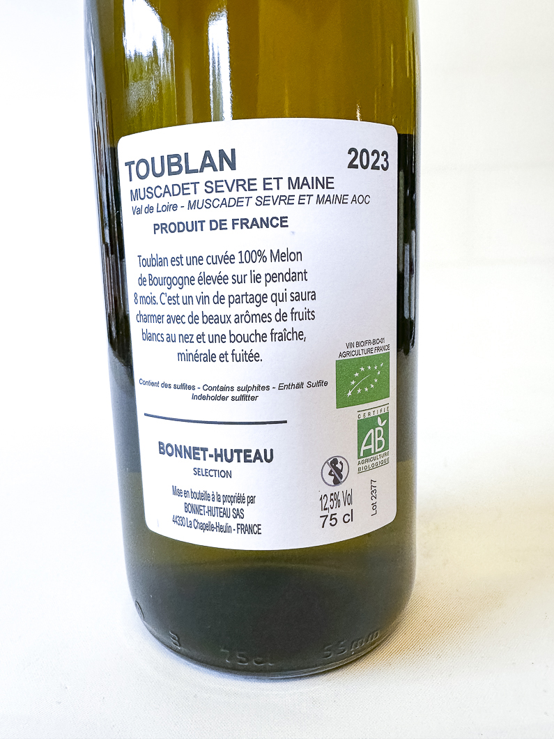 Loire AOC Muscadet Sèvre et Maine sur Lie Bonnet-Huteau TOUBLAN, BIO 2023 75 cl Blanc