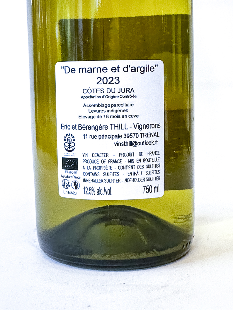 AOP côte du Jura Eric et Bérangère Thill DE MARNE ET D'ARGILE, BIO 2023 75 cl Blanc
