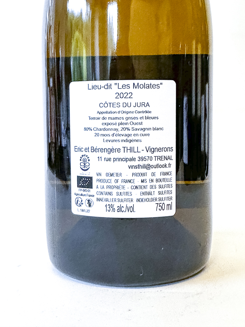 AOP côte du Jura Eric et Bérangère Thill Molate, BIO 2022 75 cl Blanc