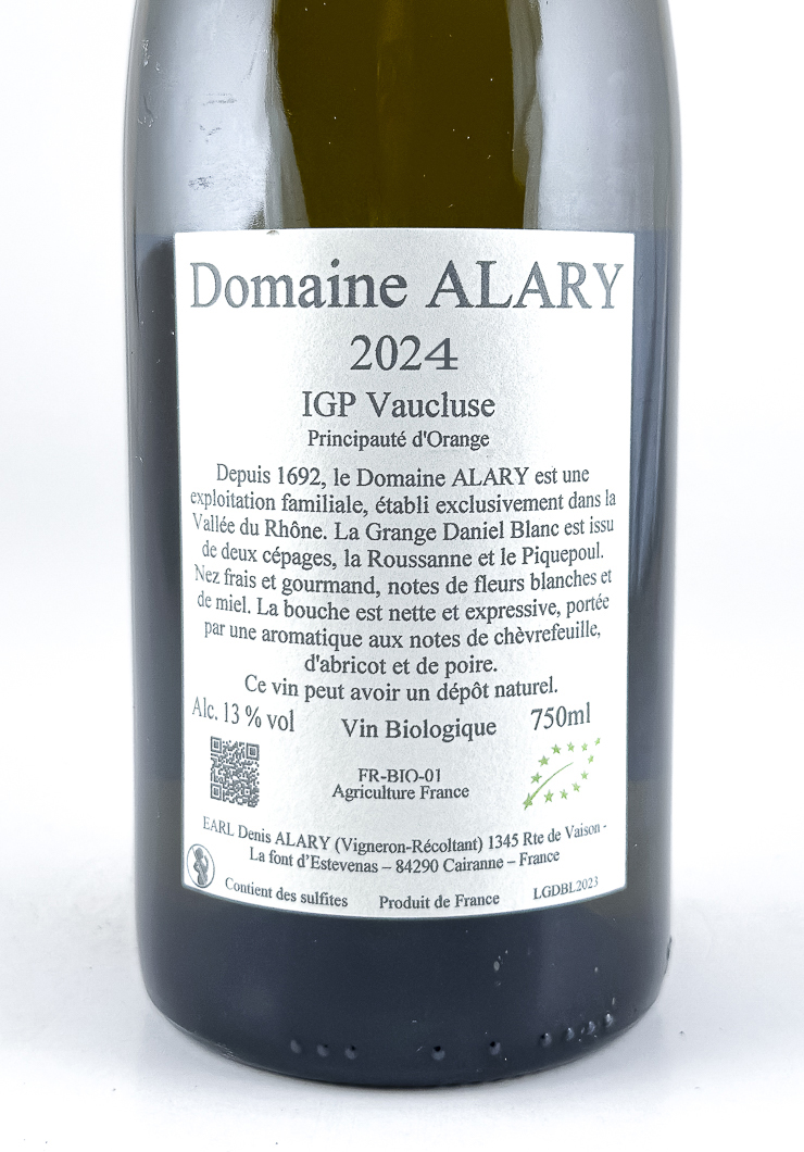Vin de Principauté d'Orange Denis et Daniel Alary  La Grange Daniel BIO 2024 75 cl Blanc