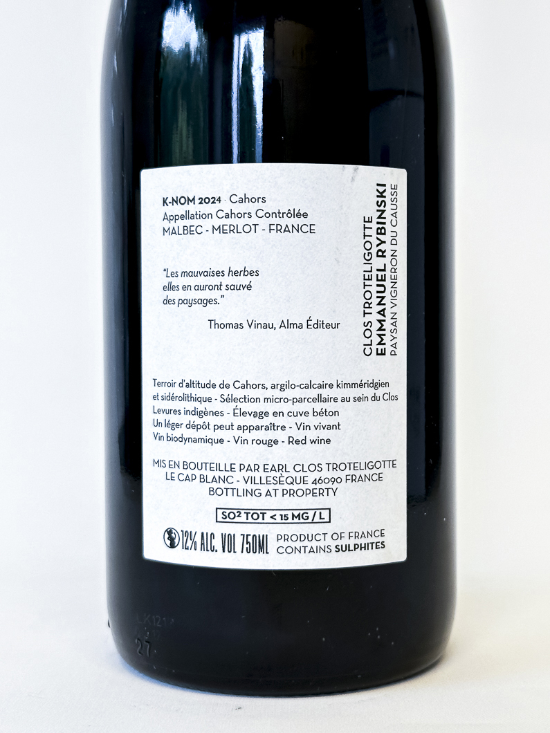 AOC Cahors Clos Troteligotte K-nom BIO 2024 75 cl Rouge