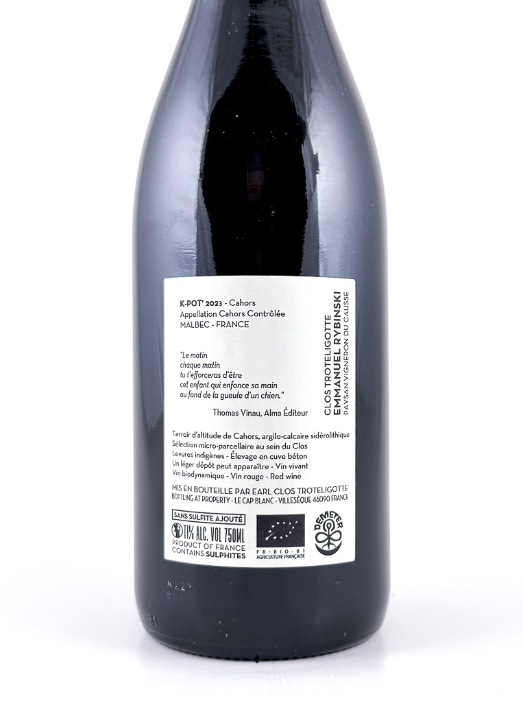 AOC Cahors Clos Troteligotte K-pot BIO 2023 75 cl Rouge