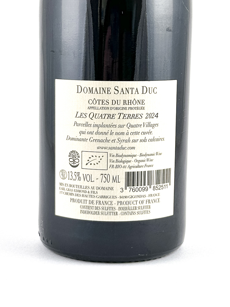 Côtes du Rhône, AOP Santa Duc Les Quatres terres, BIO, Biodynamie 2024 75 cl Rouge