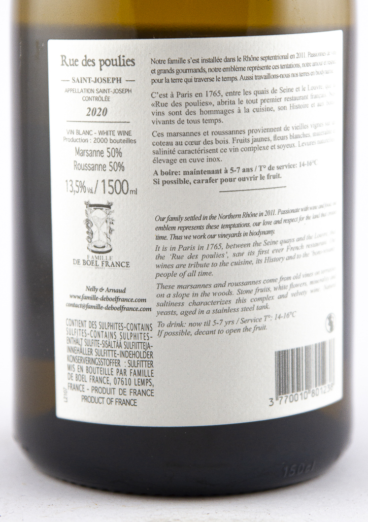 Saint Joseph de boel france Rue des Poulies conversion BIODYNAMIE 2020 150 cl Blanc