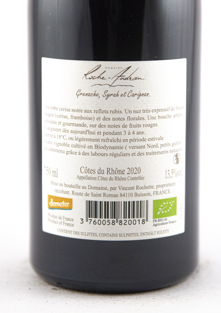 Côtes du Rhône La Roche Audran tradition BIO 2021 75 cl Rouge