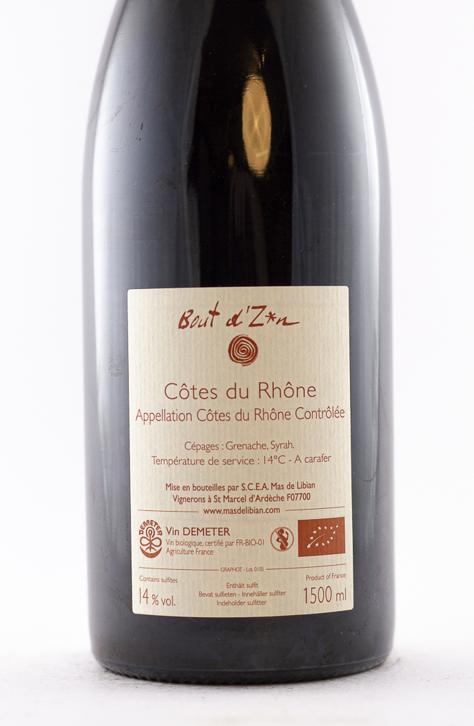 Côtes du Rhône Mas de Libian Bout d'zan BIO 2022 150 cl Rouge